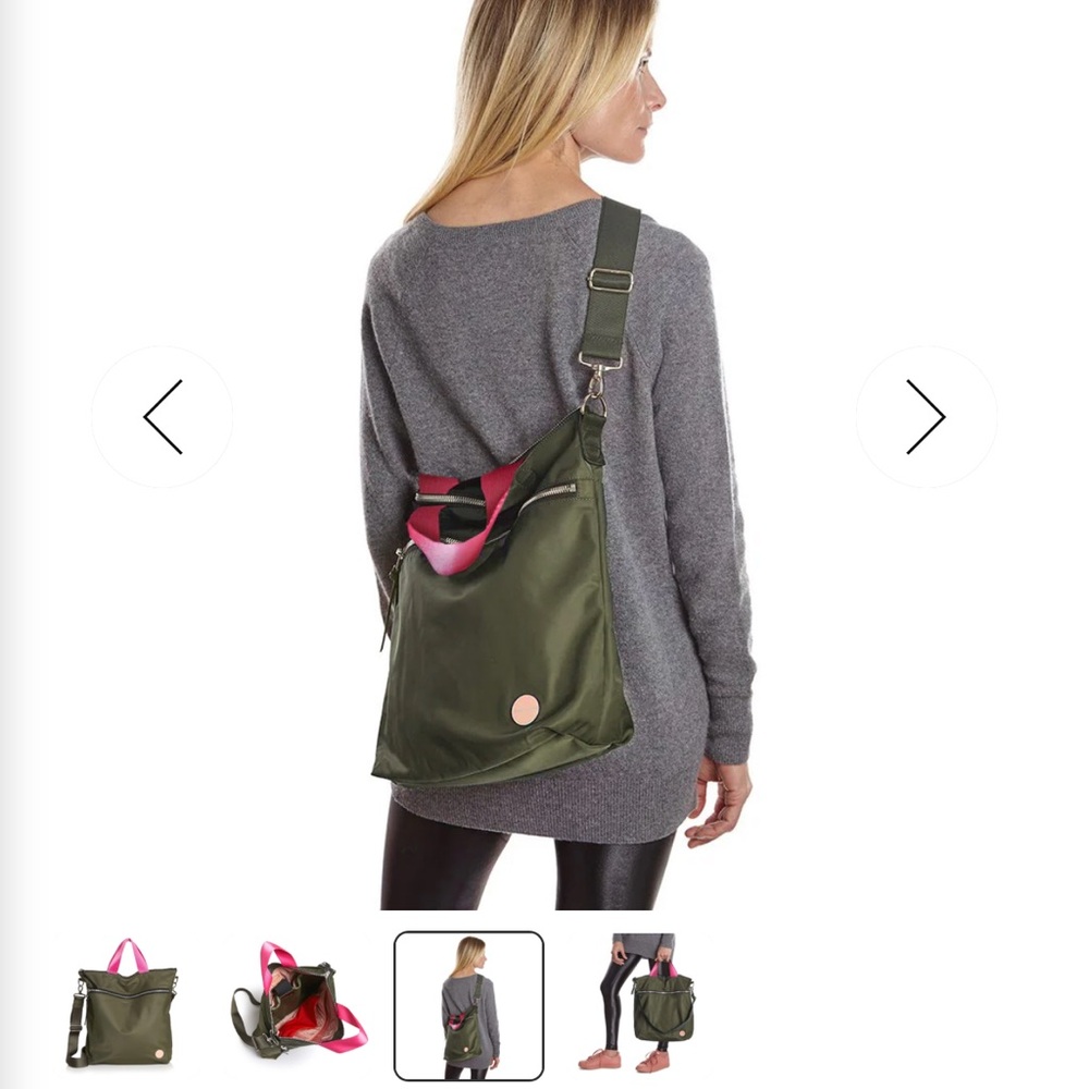 Elegant Olive Green Crossbody Bag with Pink Accents